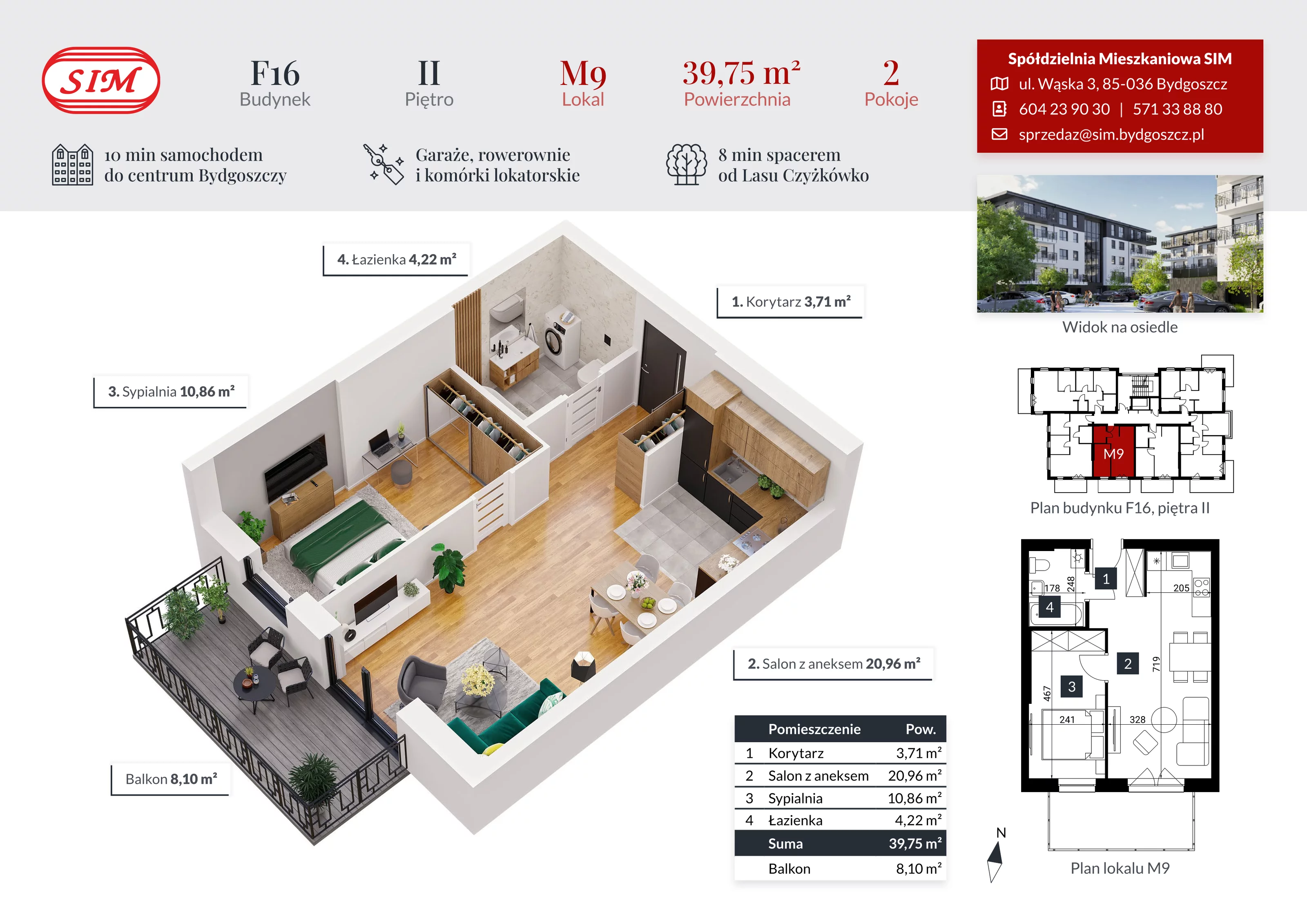 Mieszkanie 39,75 m², piętro 2, oferta nr F16-M09, Tęczowy Zakątek, Bydgoszcz, Czyżkówko, ul. Filtrowa
