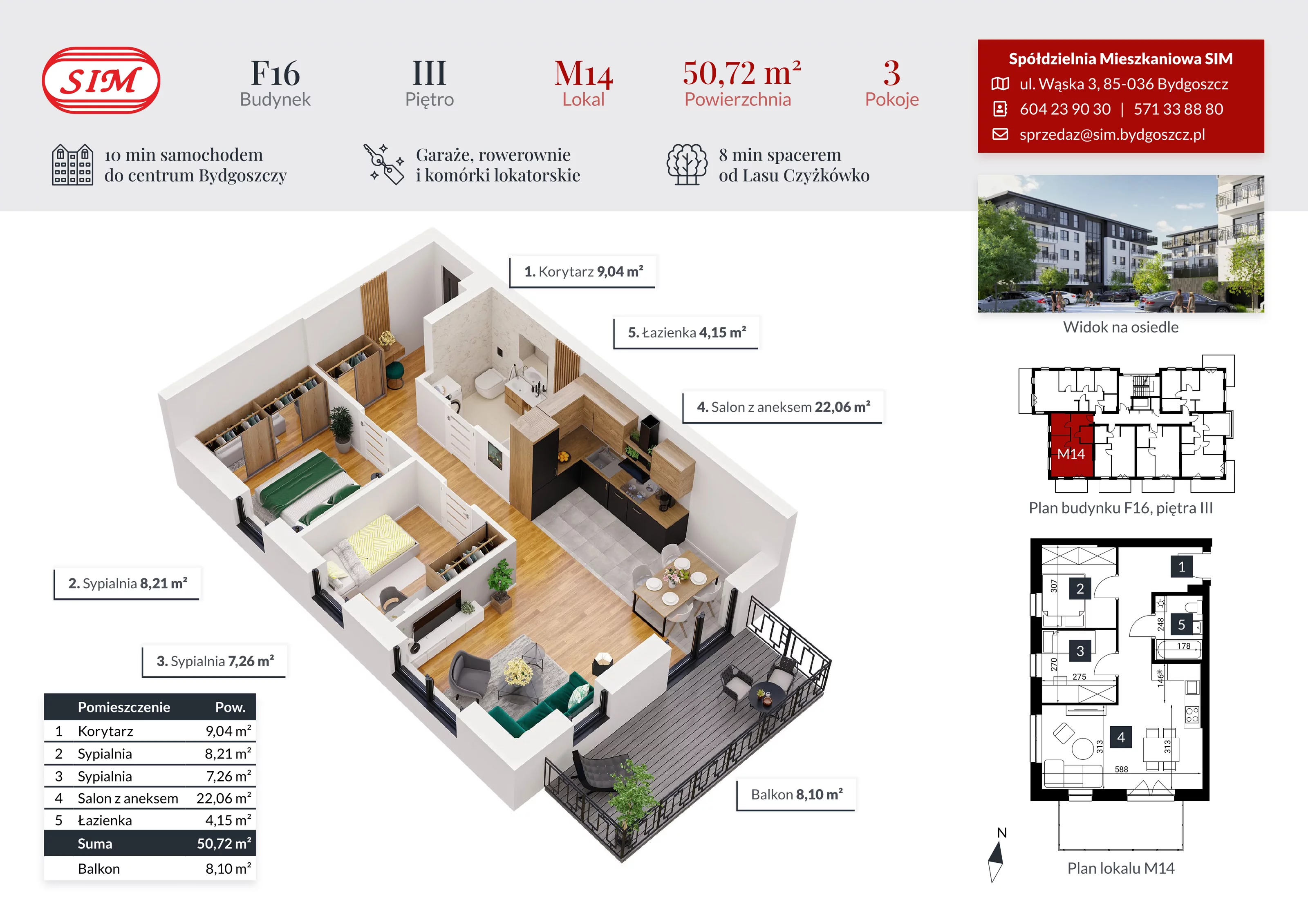 Mieszkanie 50,72 m², piętro 3, oferta nr F16-M14, Tęczowy Zakątek, Bydgoszcz, Czyżkówko, ul. Filtrowa