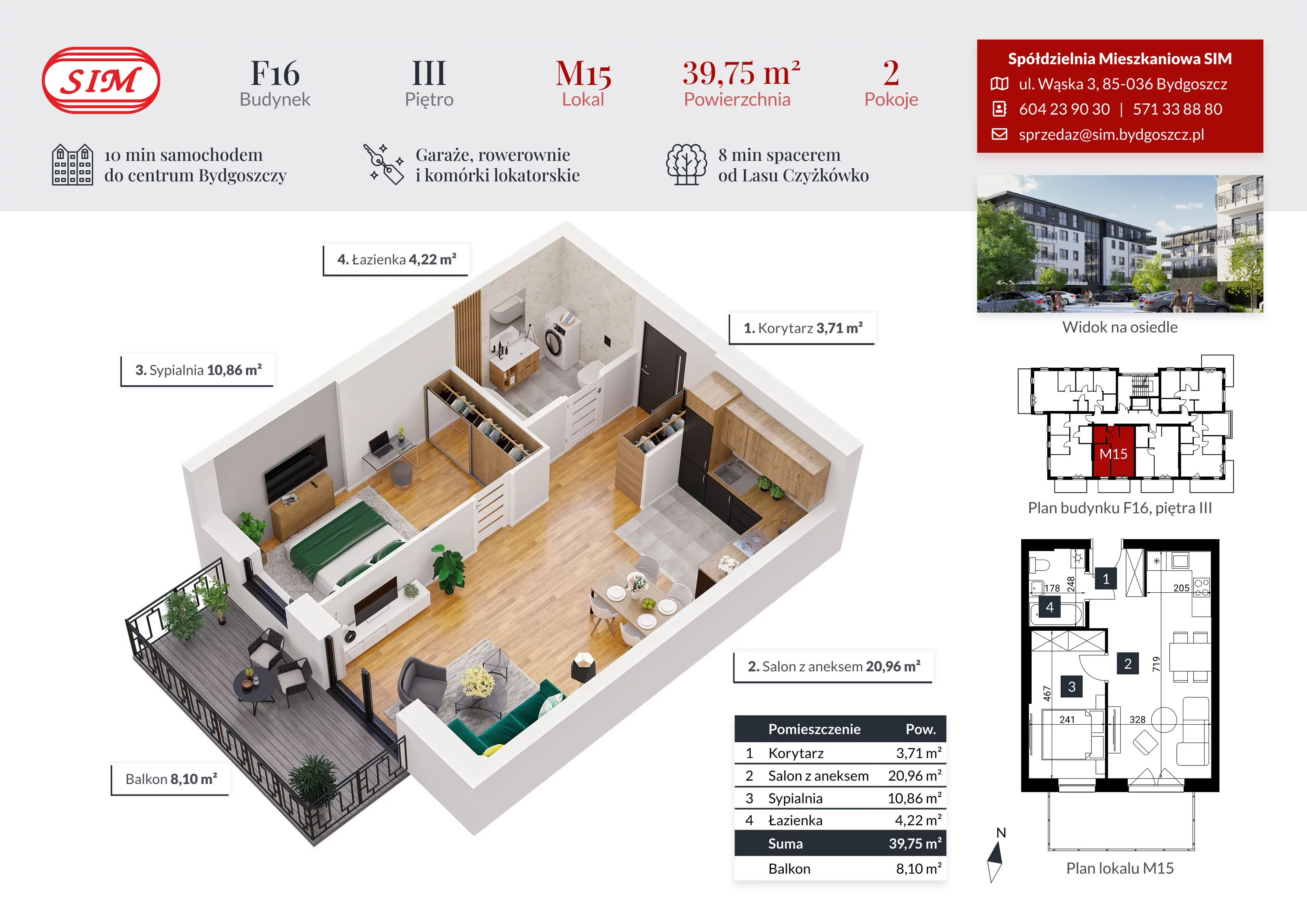 Mieszkanie 39,75 m², piętro 3, oferta nr F16-M15, Tęczowy Zakątek, Bydgoszcz, Czyżkówko, ul. Filtrowa