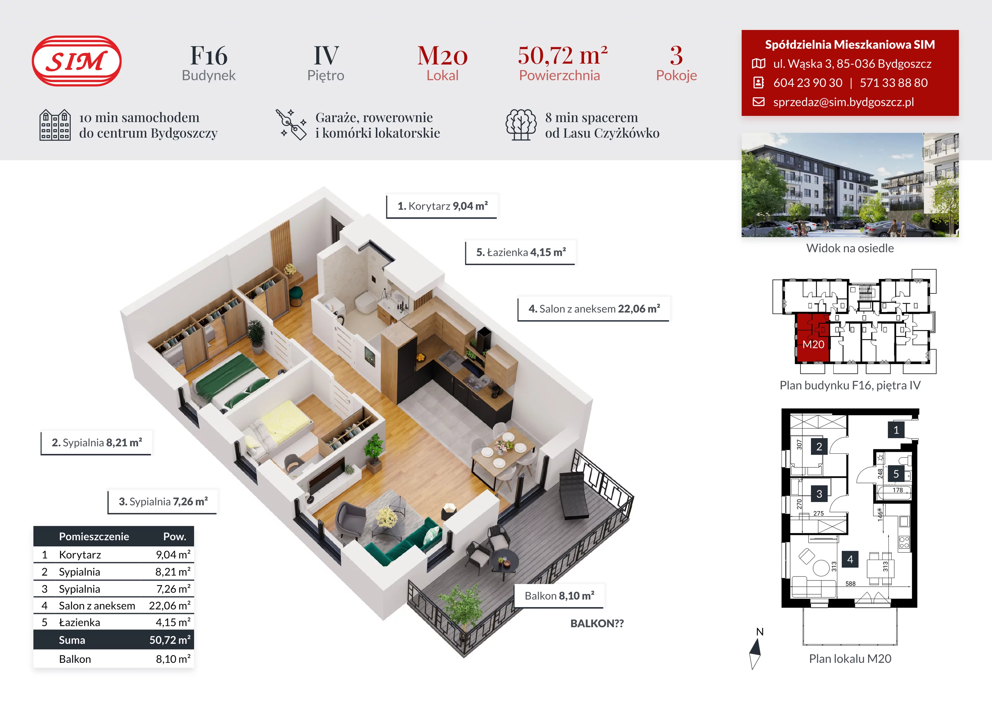 Mieszkanie 50,72 m², piętro 4, oferta nr F16-M20, Tęczowy Zakątek, Bydgoszcz, Czyżkówko, ul. Filtrowa