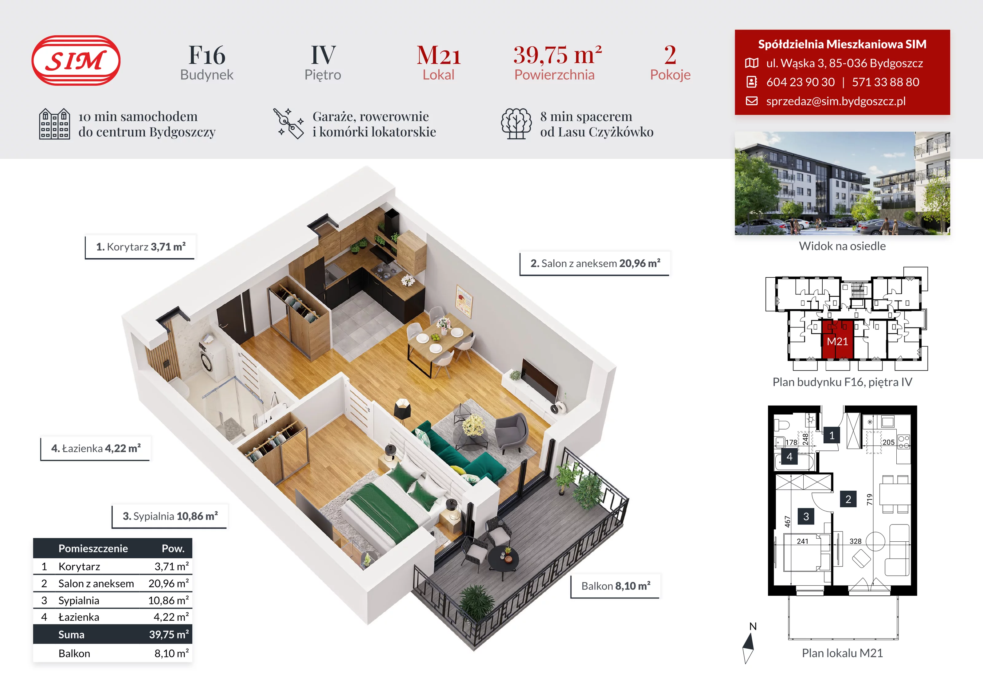 Mieszkanie 39,75 m², piętro 4, oferta nr F16-M21, Tęczowy Zakątek, Bydgoszcz, Czyżkówko, ul. Filtrowa