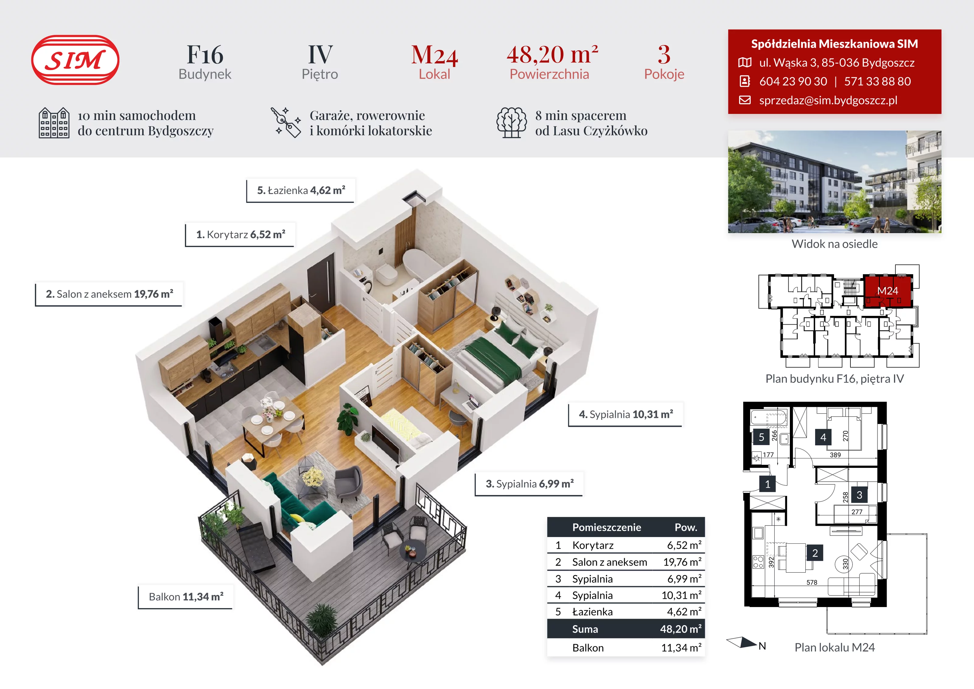 Mieszkanie 48,20 m², piętro 4, oferta nr F16-M24, Tęczowy Zakątek, Bydgoszcz, Czyżkówko, ul. Filtrowa