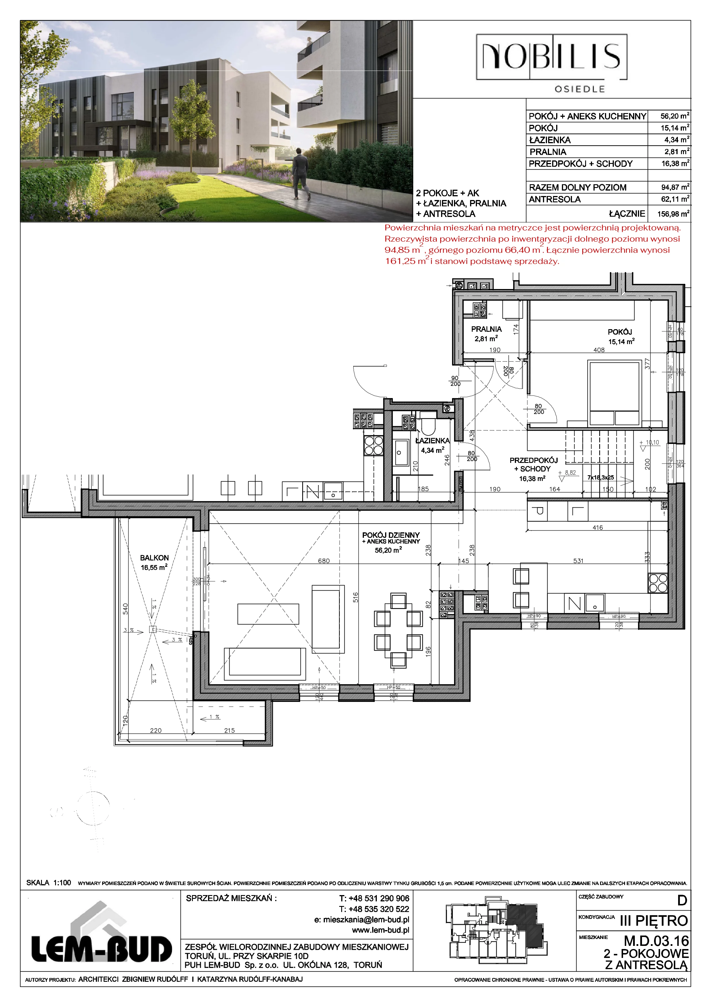 2 pokoje, mieszkanie 161,25 m², piętro 3, oferta nr D-03-16, Nobilis, Toruń, Na Skarpie, ul. Przy Skarpie 10D