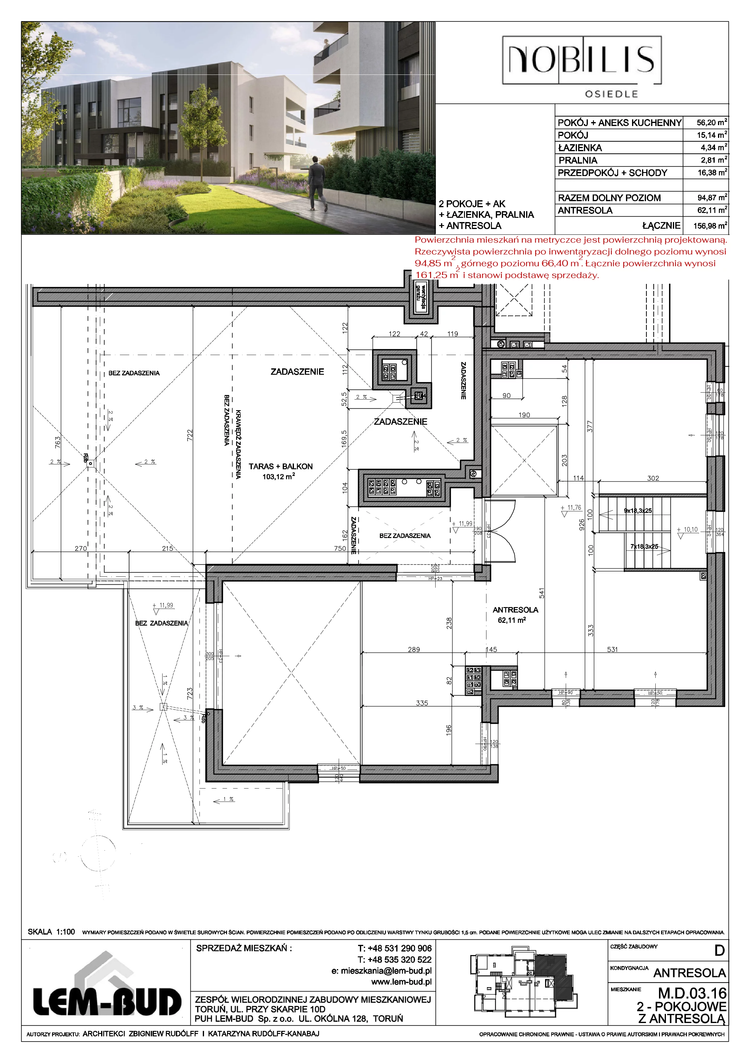 2 pokoje, mieszkanie 161,25 m², piętro 3, oferta nr D-03-16, Nobilis, Toruń, Na Skarpie, ul. Przy Skarpie 10D