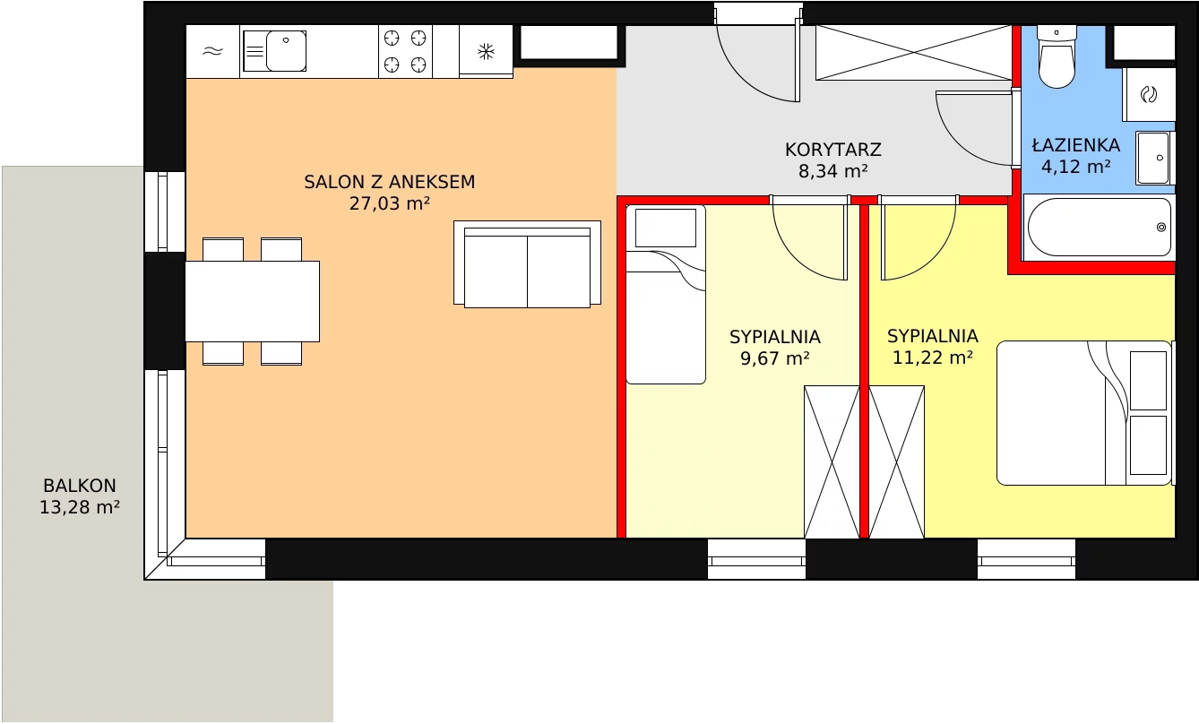 Nowe mieszkanie, 60,38 m², 3 pokoje, 1 piętro, oferta nr C5.01.36