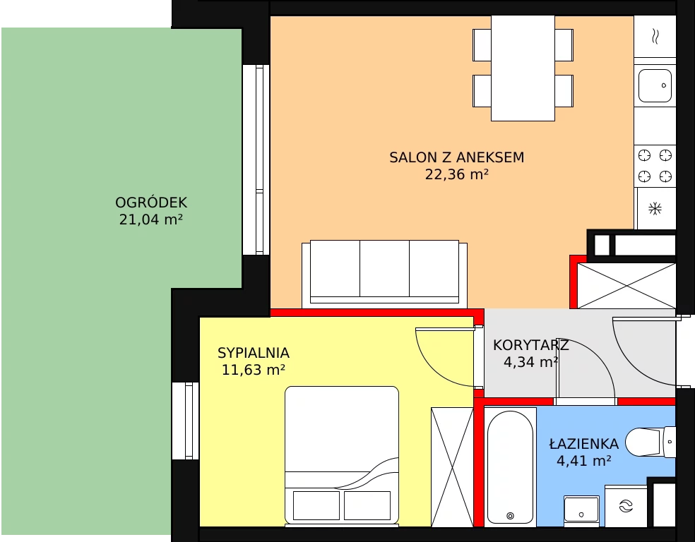 Mieszkanie 42,74 m², parter, oferta nr M.B5.00.04, Osiedle Harmonia, Toruń, Wrzosy, JAR, ul. Strobanda 3-5