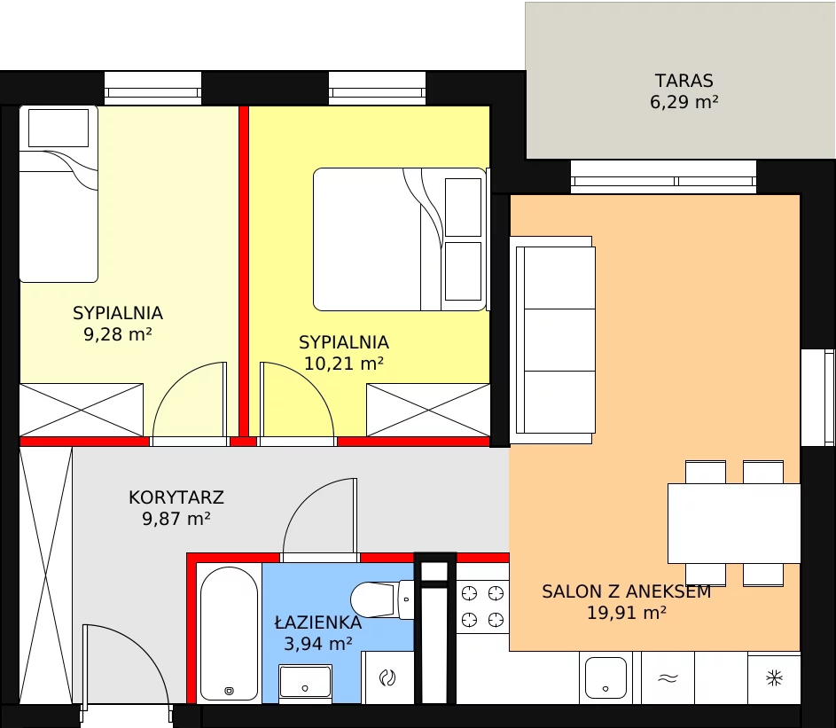 3 pokoje, mieszkanie 53,21 m², parter, oferta nr M.B5.00.06, Osiedle Harmonia, Toruń, Wrzosy, JAR, ul. Strobanda 3-5