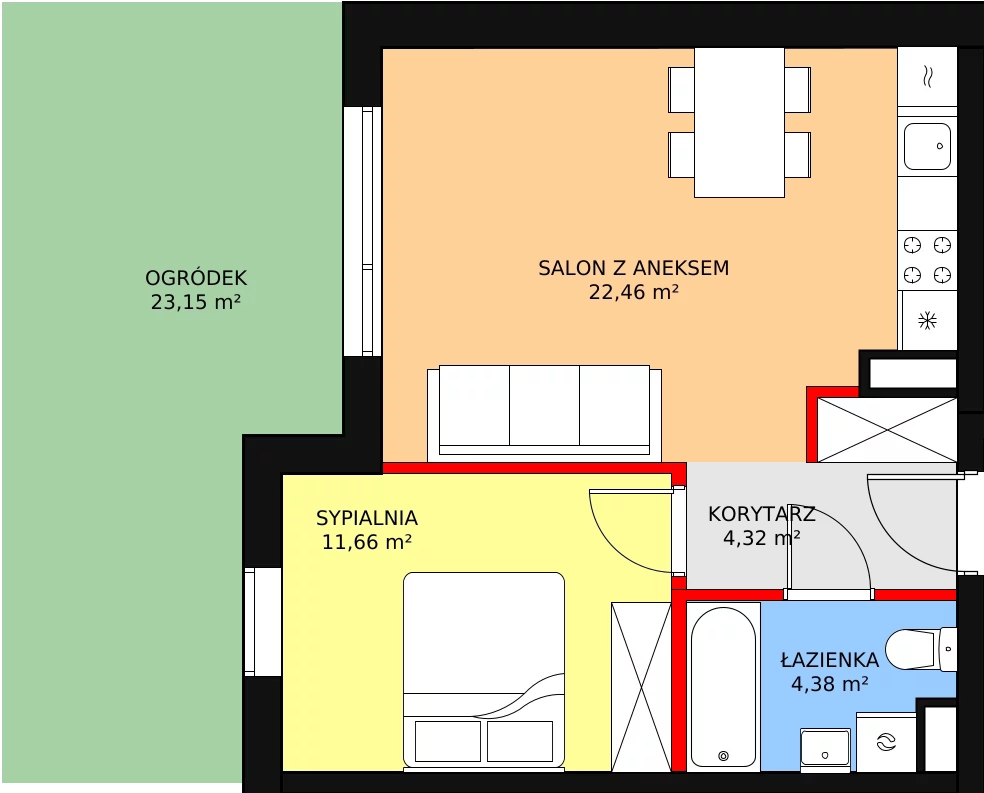 Mieszkanie 42,82 m², parter, oferta nr M.B5.00.33, Osiedle Harmonia, Toruń, Wrzosy, JAR, ul. Strobanda 3-5