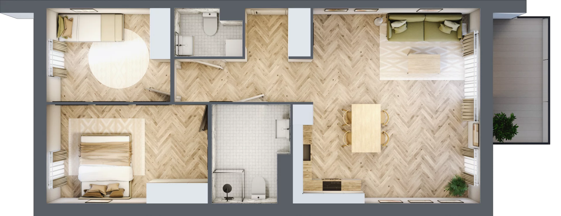 3 pokoje, mieszkanie 70,26 m², piętro 1, oferta nr M.B6.01.36, Osiedle Harmonia, Toruń, Wrzosy, JAR, ul. Strobanda 3-5