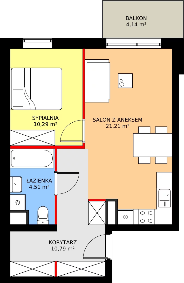 Zalety mieszkania 46.8 m², M.B6.00.30