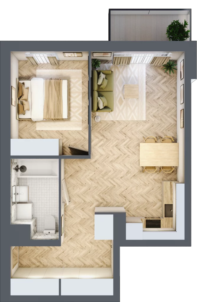 2 pokoje, mieszkanie 46,80 m², parter, oferta nr M.B6.00.30, Osiedle Harmonia, Toruń, Wrzosy, JAR, ul. Strobanda 3-5
