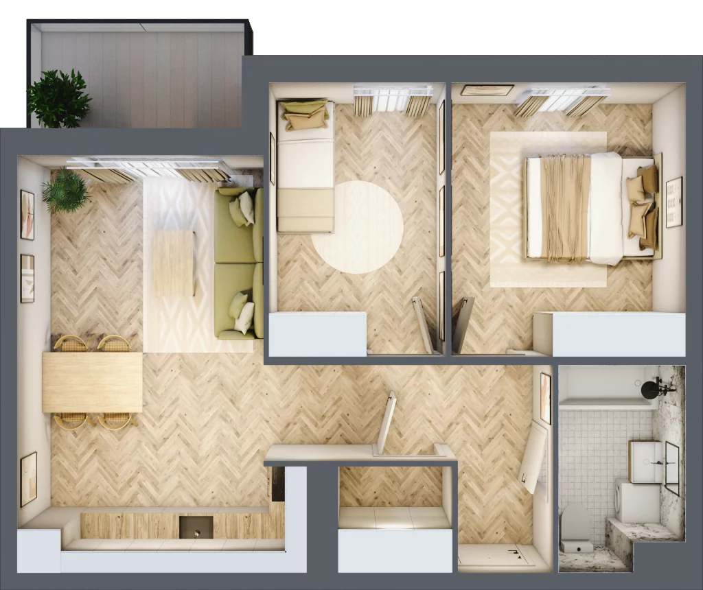 3 pokoje, mieszkanie 55,59 m², parter, oferta nr M.B6.00.01, Osiedle Harmonia, Toruń, Wrzosy, JAR, ul. Strobanda 3-5