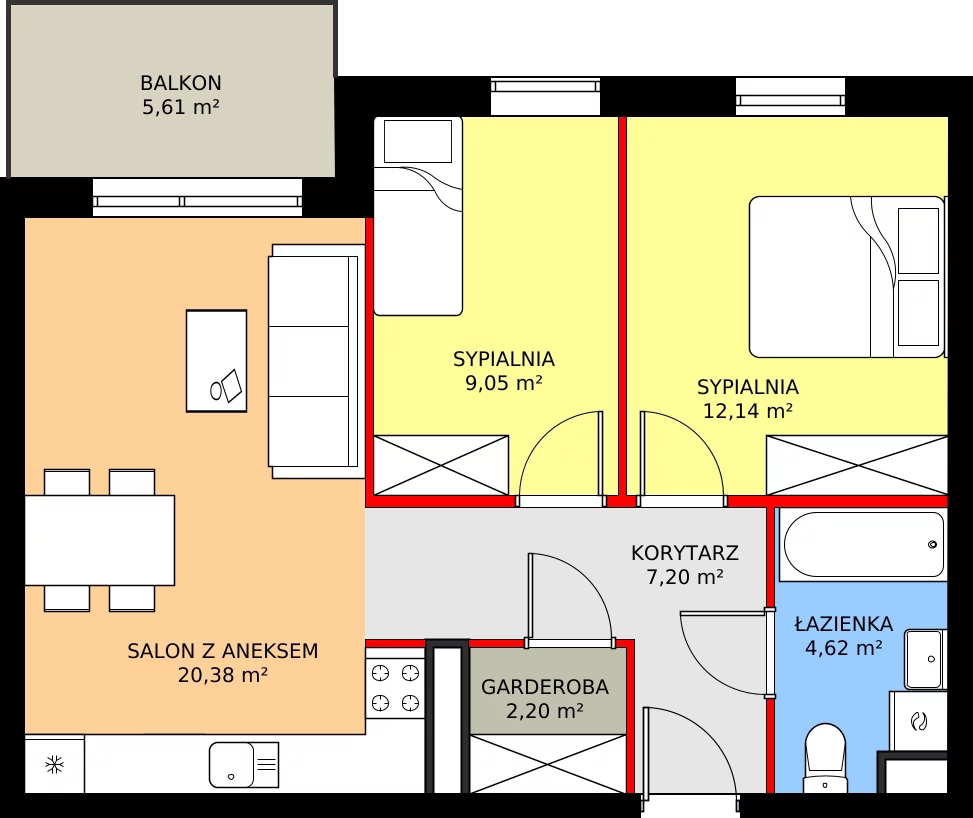 Zalety mieszkania 55.59 m², M.B6.02.13