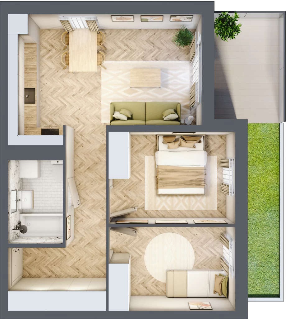 3 pokoje, mieszkanie 53,17 m², parter, oferta nr M.B6.00.26, Osiedle Harmonia, Toruń, Wrzosy, JAR, ul. Strobanda 3-5