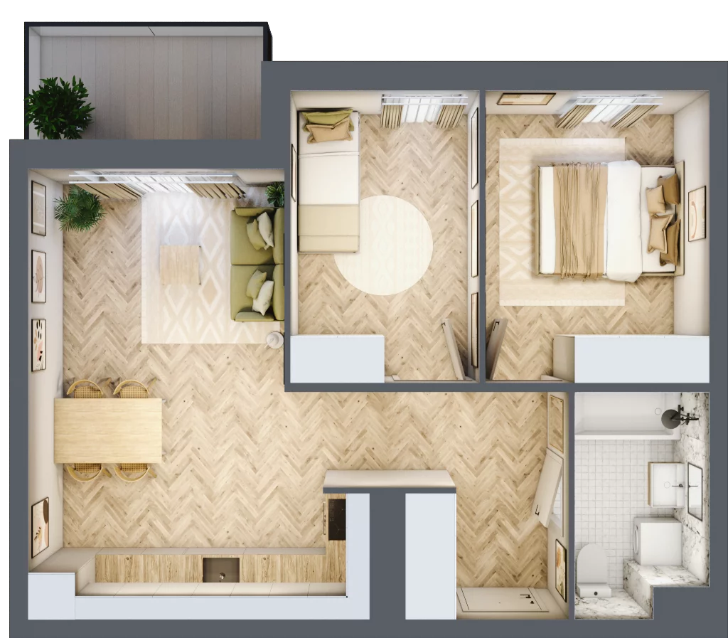 3 pokoje, mieszkanie 52,57 m², piętro 3, oferta nr M.B6.03.45, Osiedle Harmonia, Toruń, Wrzosy, JAR, ul. Strobanda 3-5