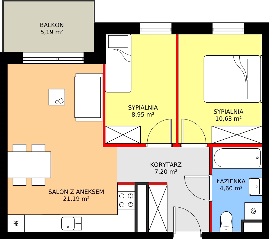 Zalety mieszkania 52.57 m², M.B8.00.25
