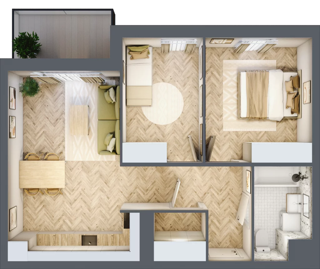 3 pokoje, mieszkanie 55,44 m², parter, oferta nr M.B8.00.01, Osiedle Harmonia, Toruń, Wrzosy, JAR, ul. Strobanda 3-5