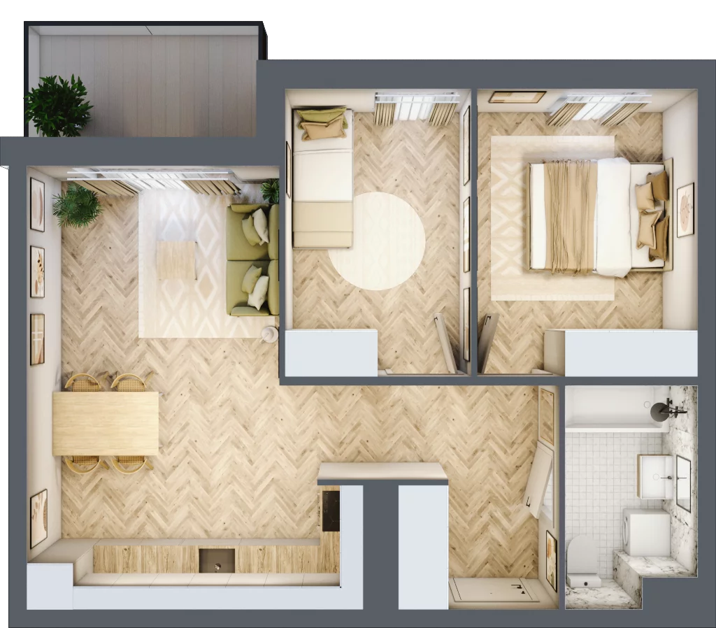 3 pokoje, mieszkanie 52,57 m², piętro 3, oferta nr M.B8.03.45, Osiedle Harmonia, Toruń, Wrzosy, JAR, ul. Strobanda 3-5