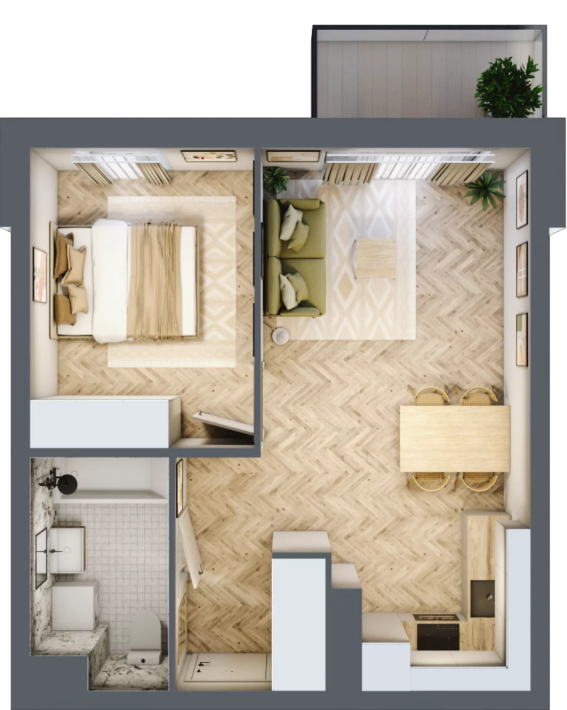 2 pokoje, mieszkanie 39,94 m², piętro 1, oferta nr M.B8.01.37, Osiedle Harmonia, Toruń, Wrzosy, JAR, ul. Strobanda 3-5