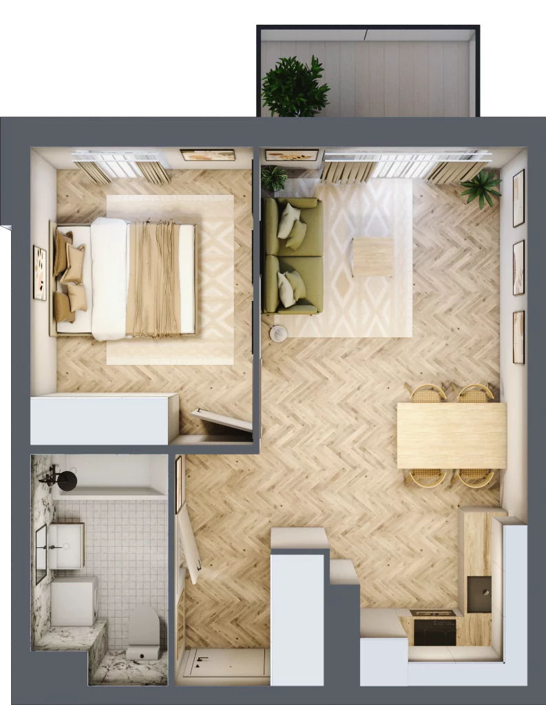 2 pokoje, mieszkanie 39,94 m², piętro 2, oferta nr M.B8.02.44, Osiedle Harmonia, Toruń, Wrzosy, JAR, ul. Strobanda 3-5