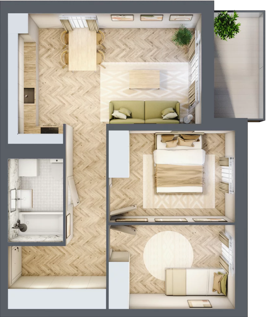 3 pokoje, mieszkanie 53,17 m², piętro 1, oferta nr M.B8.01.32, Osiedle Harmonia, Toruń, Wrzosy, JAR, ul. Strobanda 3-5