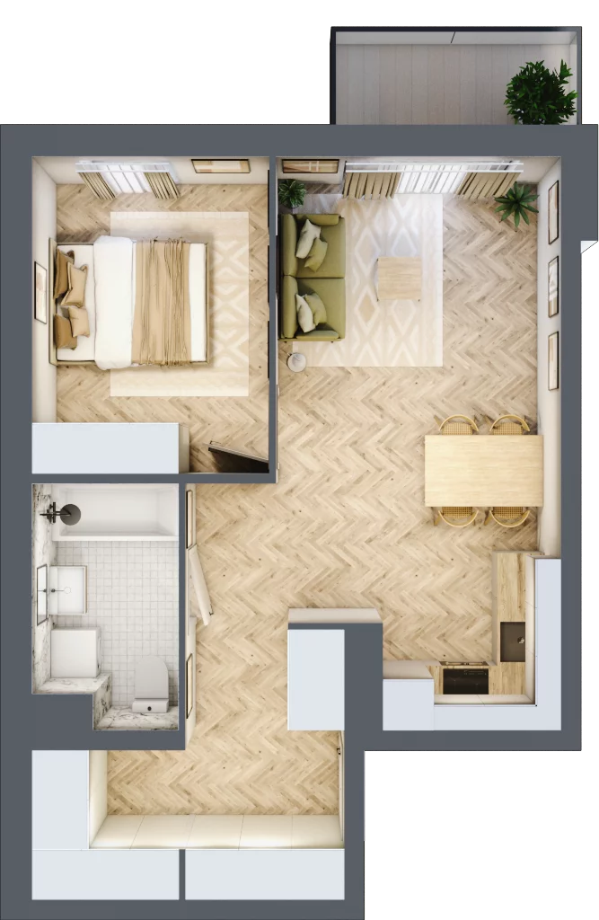 2 pokoje, mieszkanie 46,77 m², parter, oferta nr M.B8.00.30, Osiedle Harmonia, Toruń, Wrzosy, JAR, ul. Strobanda 3-5