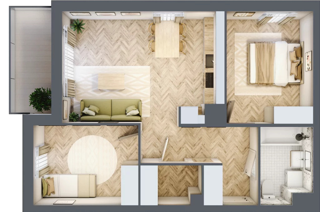 3 pokoje, mieszkanie 58,55 m², piętro 1, oferta nr M.B8.01.12, Osiedle Harmonia, Toruń, Wrzosy, JAR, ul. Strobanda 3-5