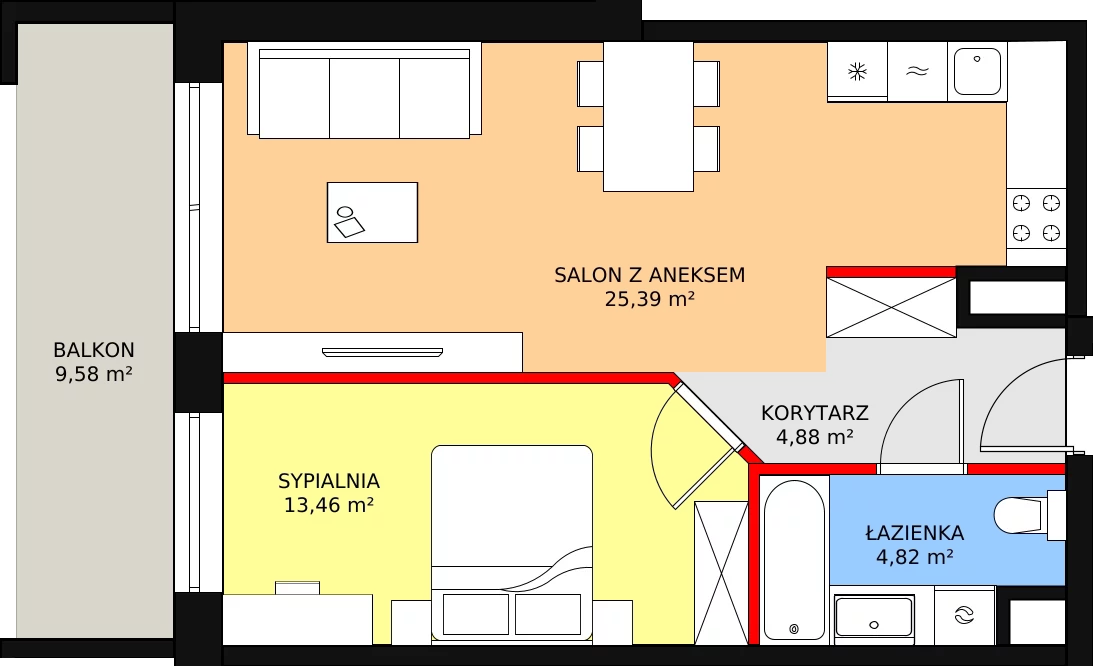 Mieszkanie 48,55 m², piętro 2, oferta nr C.02.14, Nobilis, Toruń, Na Skarpie, ul. Przy Skarpie 10D