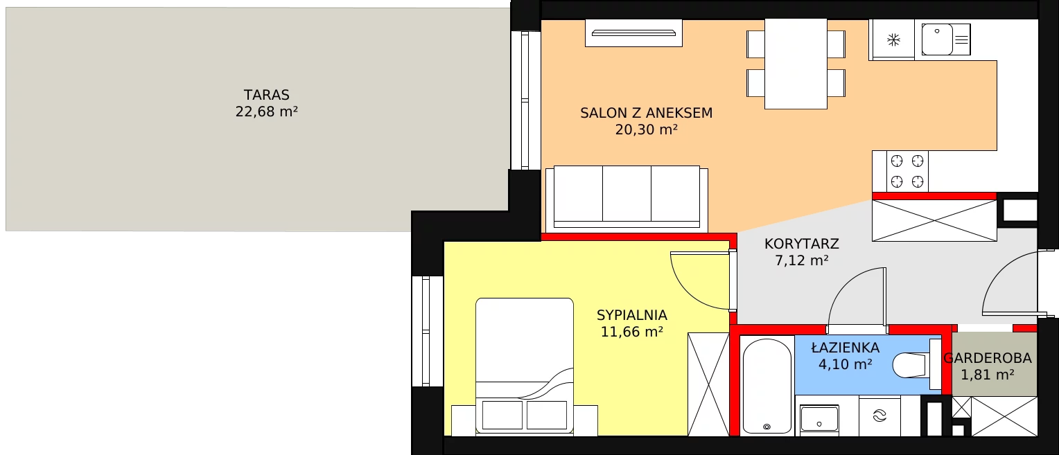 2 pokoje, mieszkanie 44,99 m², parter, oferta nr 1, Sobieskiego 29, Toruń, Jakubskie Przedmieście, ul. Sobieskiego 29