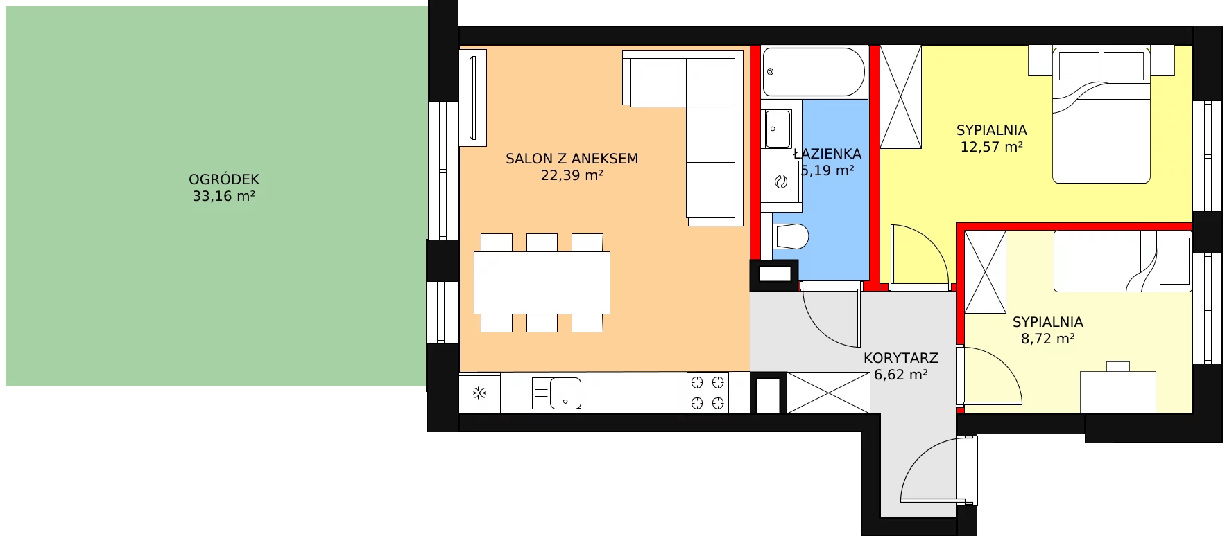 3 pokoje, mieszkanie 55,49 m², parter, oferta nr 3, Sobieskiego 29, Toruń, Jakubskie Przedmieście, ul. Sobieskiego 29