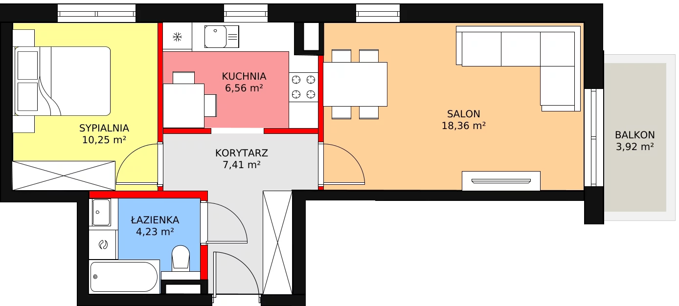 2 pokoje, mieszkanie 46,81 m², piętro 1, oferta nr 4, Sobieskiego 29, Toruń, Jakubskie Przedmieście, ul. Sobieskiego 29