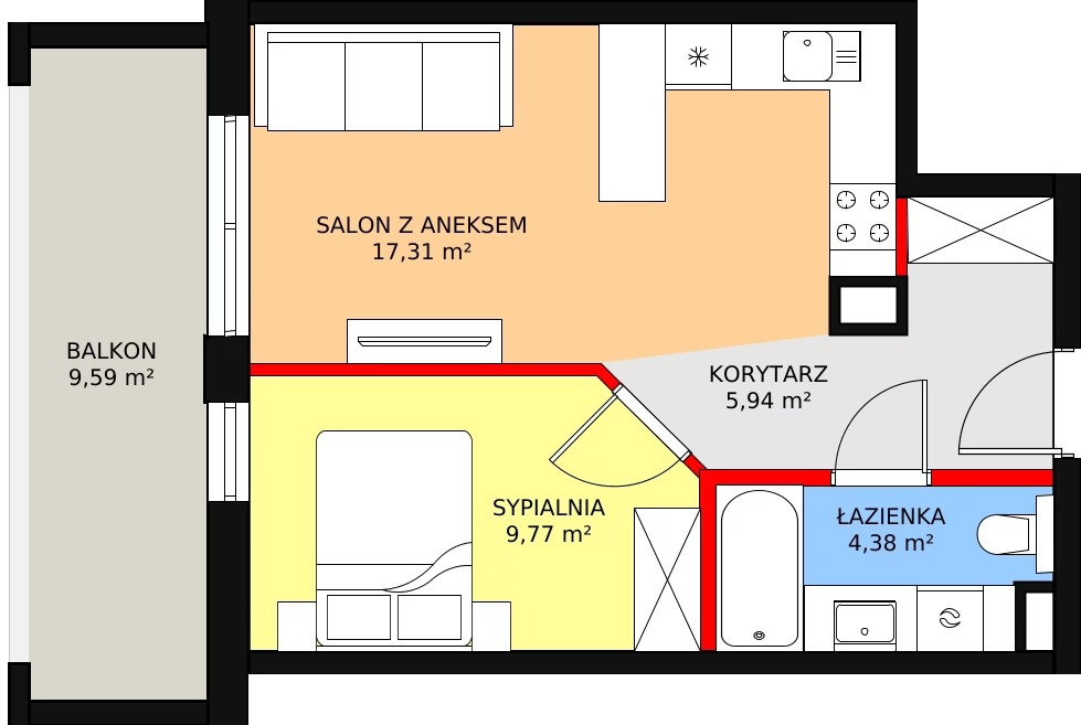 2 pokoje, mieszkanie 37,40 m², piętro 2, oferta nr 35, Sobieskiego 29, Toruń, Jakubskie Przedmieście, ul. Sobieskiego 29