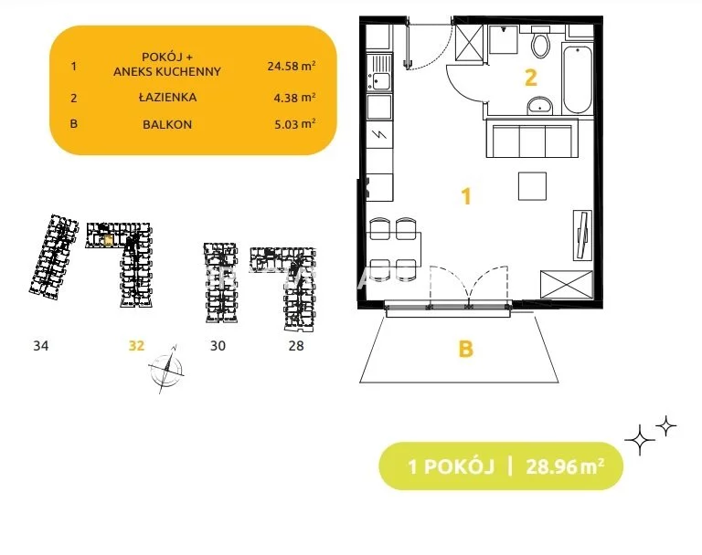 1 pokój, mieszkanie 28,96 m², piętro 4, oferta nr , BS2-MS-303482-80, Kraków, Prądnik Biały, 29 listopada - okolice