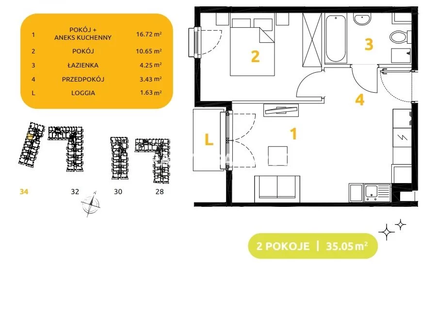 1 pokój, mieszkanie 35,05 m², piętro 2, oferta nr , BS2-MS-303487-80, Kraków, Prądnik Biały, 29 listopada - okolice