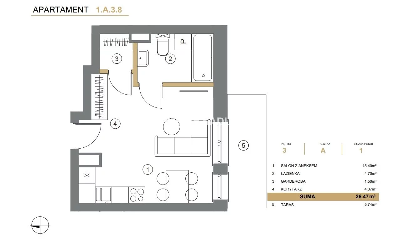 1 pokój, mieszkanie 26,47 m², piętro 3, oferta nr , BS2-MS-307543-8, Wieliczka, Adama Asnyka