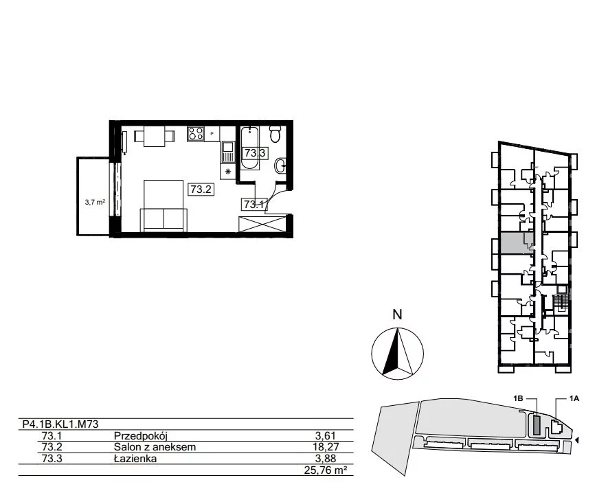 1 pokój, mieszkanie 25,76 m², piętro 4, oferta nr , BS2-MS-310842-122, Kraków, Bieżanów-Prokocim, Osiedle Złocień, Agatowa
