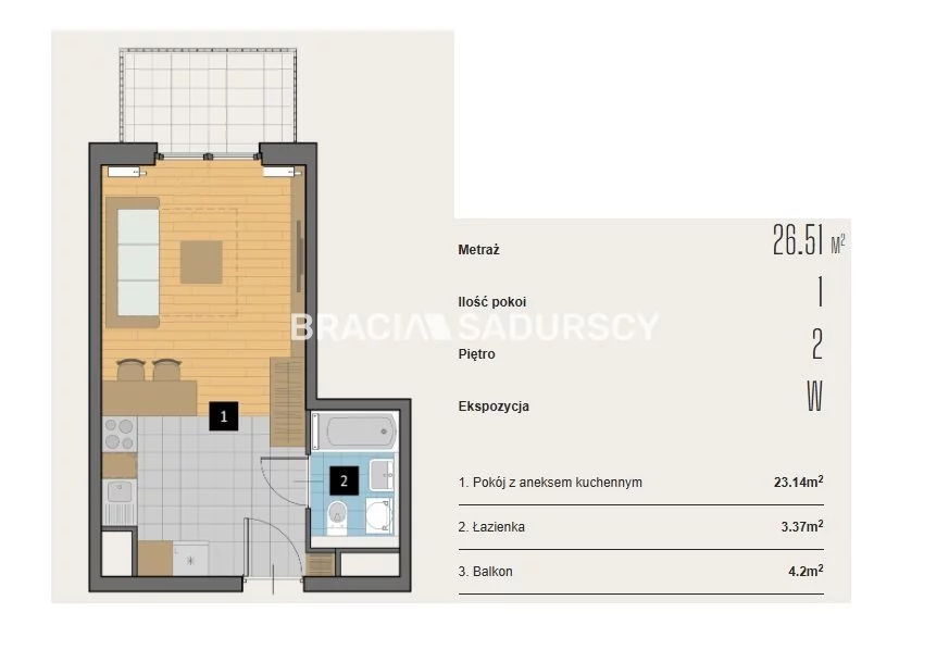1 pokój, mieszkanie 26,51 m², piętro 2, oferta nr , BS2-MS-310599-1, Kraków, Krowodrza, Aleja Kijowska