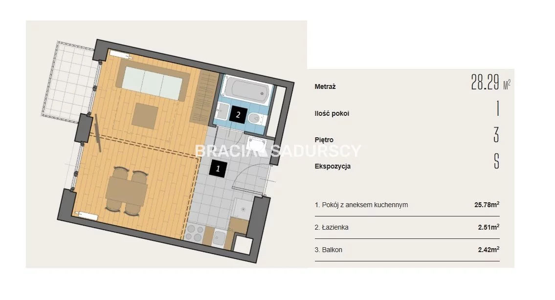 1 pokój, mieszkanie 28,29 m², piętro 3, oferta nr , BS2-MS-310425-2, Kraków, Krowodrza, Aleja Kijowska