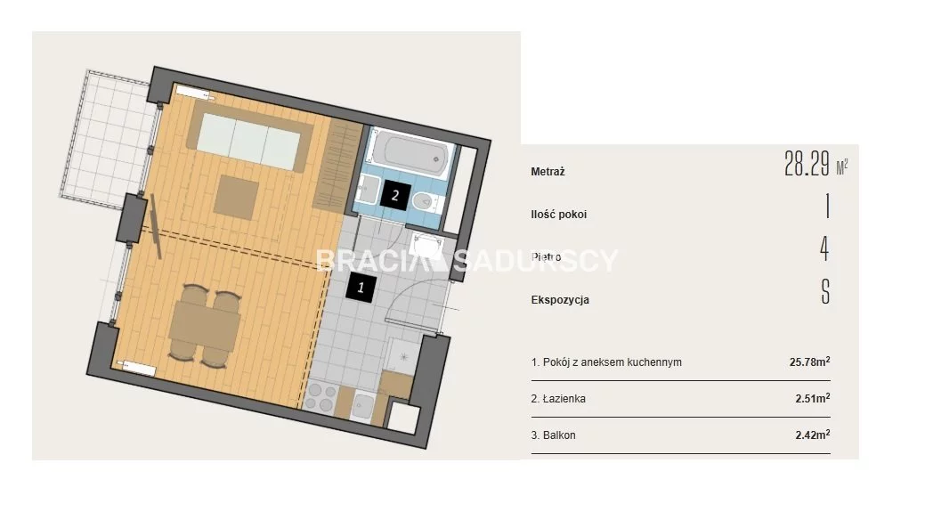 1 pokój, mieszkanie 28,29 m², piętro 4, oferta nr , BS2-MS-310433-2, Kraków, Krowodrza, Aleja Kijowska