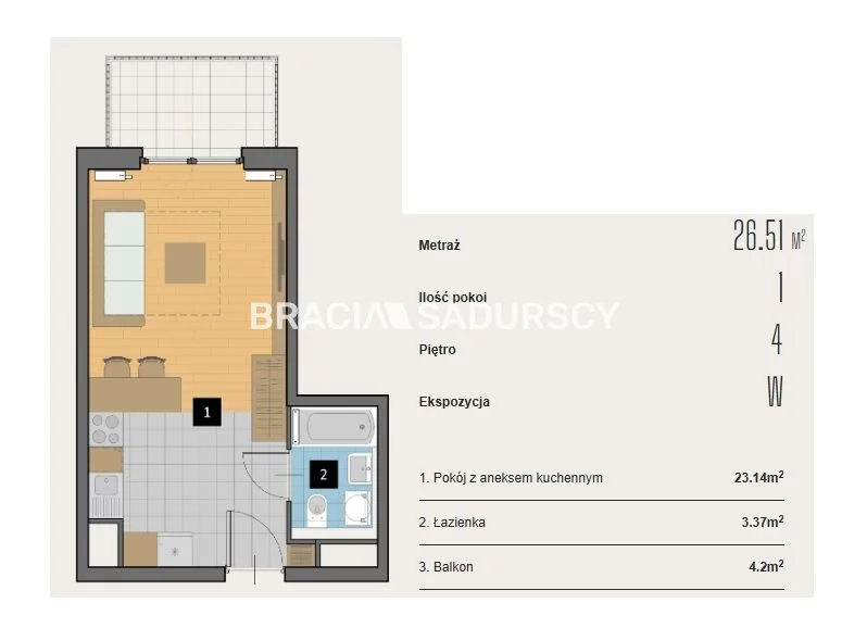 1 pokój, mieszkanie 26,51 m², piętro 4, oferta nr , BS2-MS-310621-2, Kraków, Krowodrza, Aleja Kijowska
