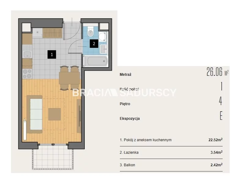 1 pokój, mieszkanie 26,06 m², piętro 4, oferta nr , BS2-MS-310624-2, Kraków, Krowodrza, Aleja Kijowska