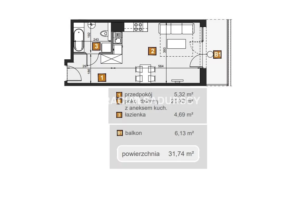 1 pokój, mieszkanie 31,74 m², piętro 3, oferta nr , BS2-MS-307149-7, Kraków, Dębniki, Babińskiego