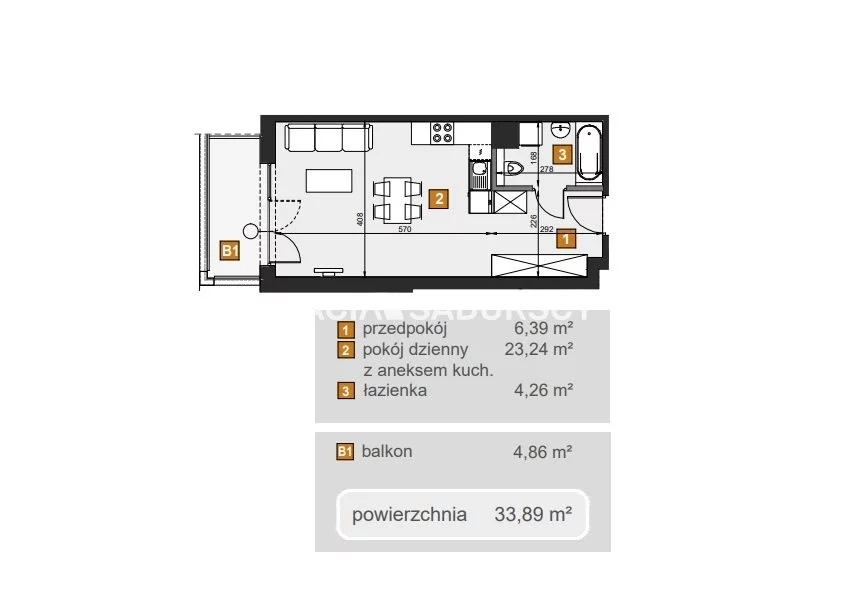 1 pokój, mieszkanie 33,89 m², piętro 1, oferta nr , BS2-MS-307087-8, Kraków, Dębniki, Babińskiego