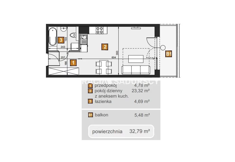 1 pokój, mieszkanie 32,79 m², piętro 1, oferta nr , BS2-MS-307128-8, Kraków, Dębniki, Babińskiego