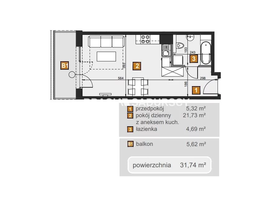 1 pokój, mieszkanie 31,74 m², piętro 2, oferta nr , BS2-MS-307133-8, Kraków, Dębniki, Babińskiego