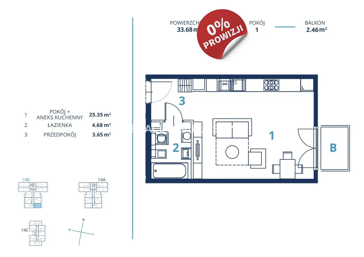 Mieszkanie jednopokojowe 33,68 m², Kraków, Dębniki, Ruczaj, Bunscha, Sprzedaż