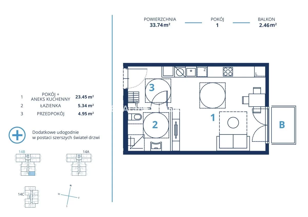 1 pokój, mieszkanie 33,74 m², piętro 1, oferta nr , BS2-MS-300824-17, Kraków, Dębniki, Ruczaj, Bunscha
