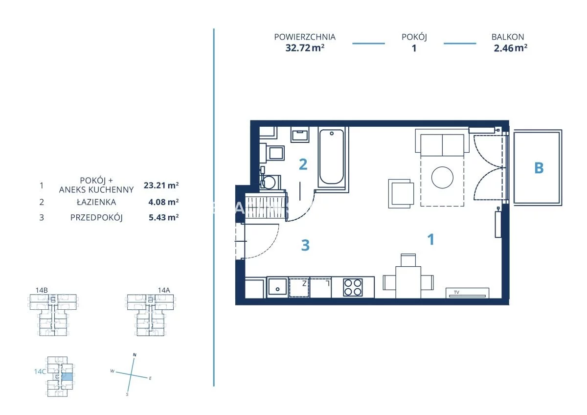 1 pokój, mieszkanie 32,72 m², piętro 2, oferta nr , BS2-MS-300761-17, Kraków, Dębniki, Ruczaj, Bunscha