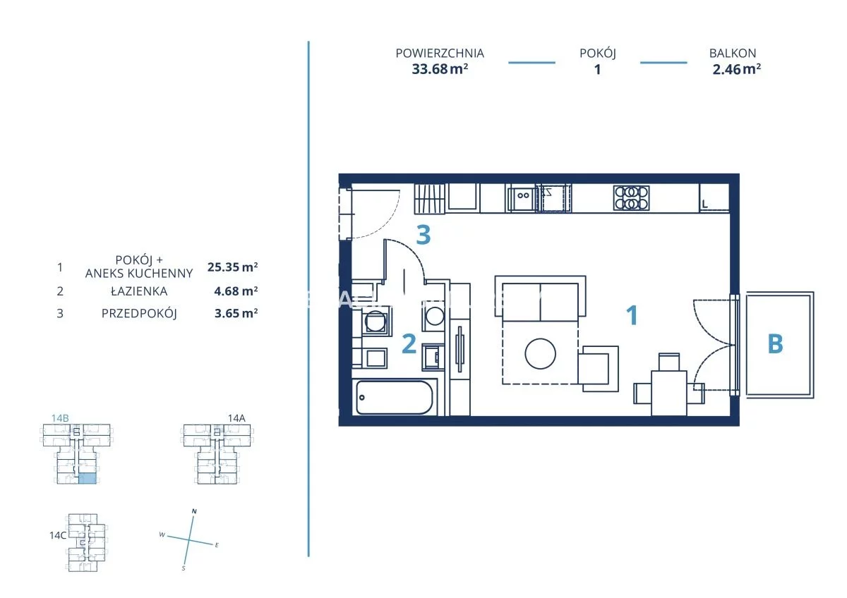 1 pokój, mieszkanie 33,68 m², piętro 2, oferta nr , BS2-MS-300785-17, Kraków, Dębniki, Ruczaj, Bunscha