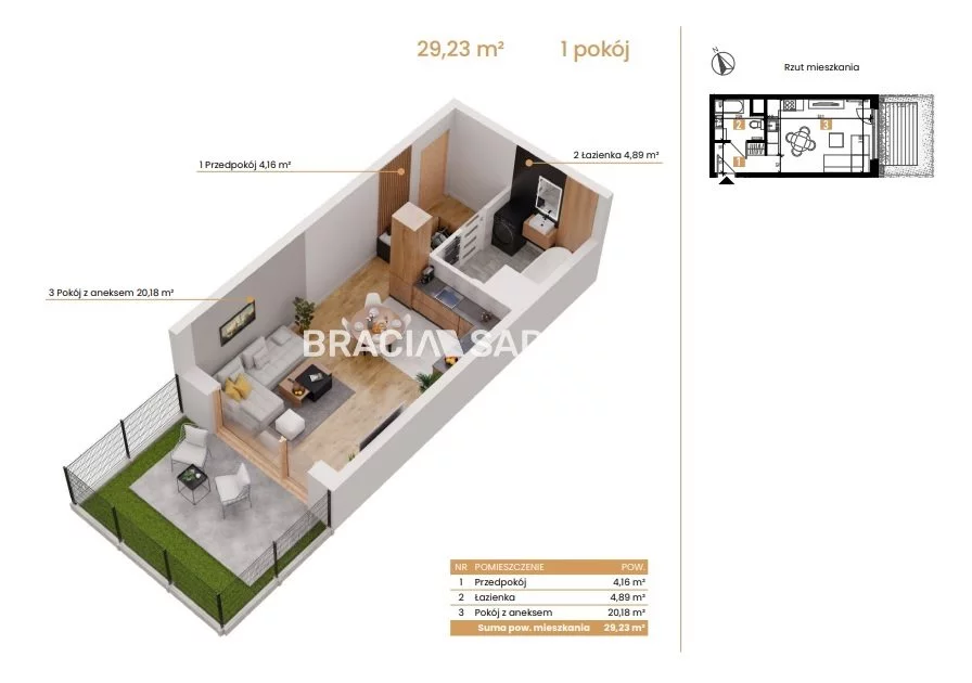 1 pokój, mieszkanie 29,23 m², parter, oferta nr , BS2-MS-308147-5, Katowice, Ceglana